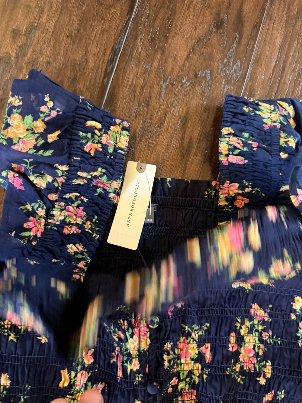 Navy Floral Ruffled Sundress with Smocked Bodice - Picture 5 of 5